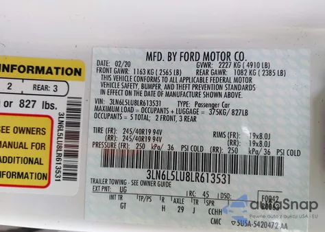 2020 Lincoln Mkz Hybrid Reserve из США, поврежденный, VIN 3LN6L5LU8LR613531